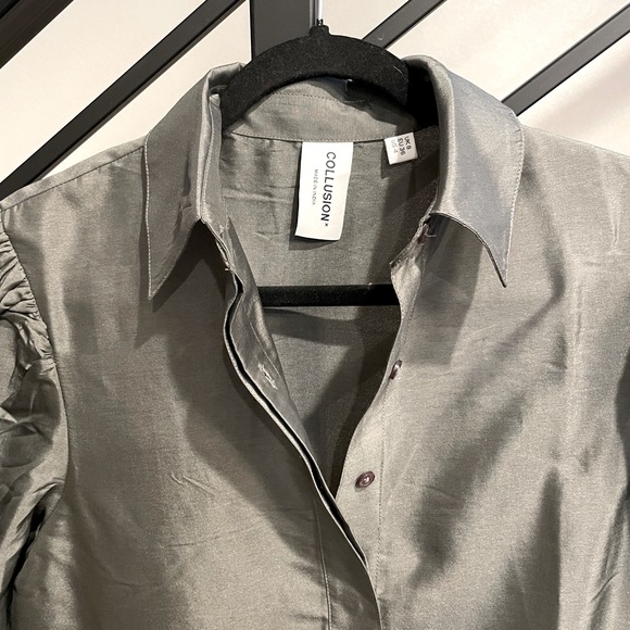 ASOS COLLUSION Tiered Taffeta Smock Dress in Gray - Picture 5 of 9